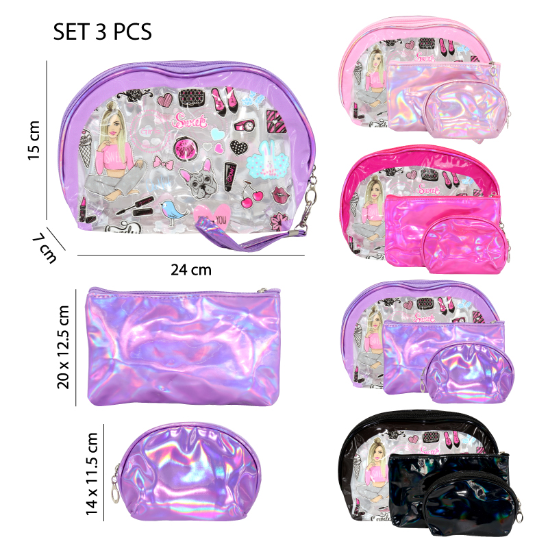 SET DE 3 COSMETIQUEROS "GIRL"