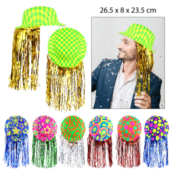 SOMBRERO FESTIVO CON ESTAMPADO Y CINTAS