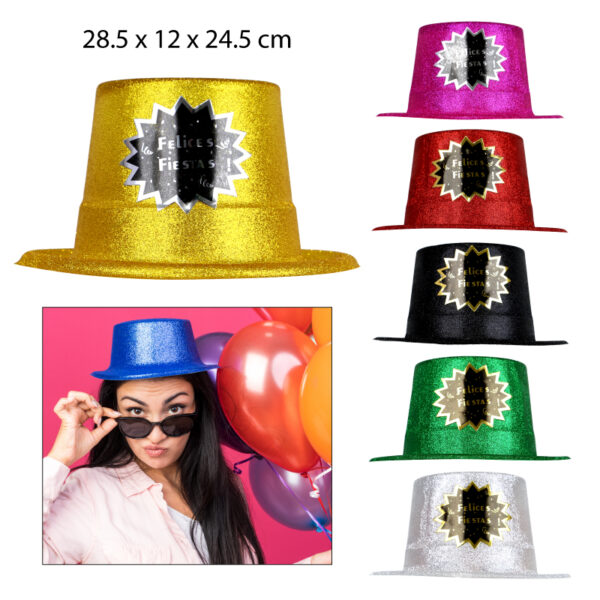SOMBRERO FESTIVO CON GLITTER "FELICES FIESTAS"