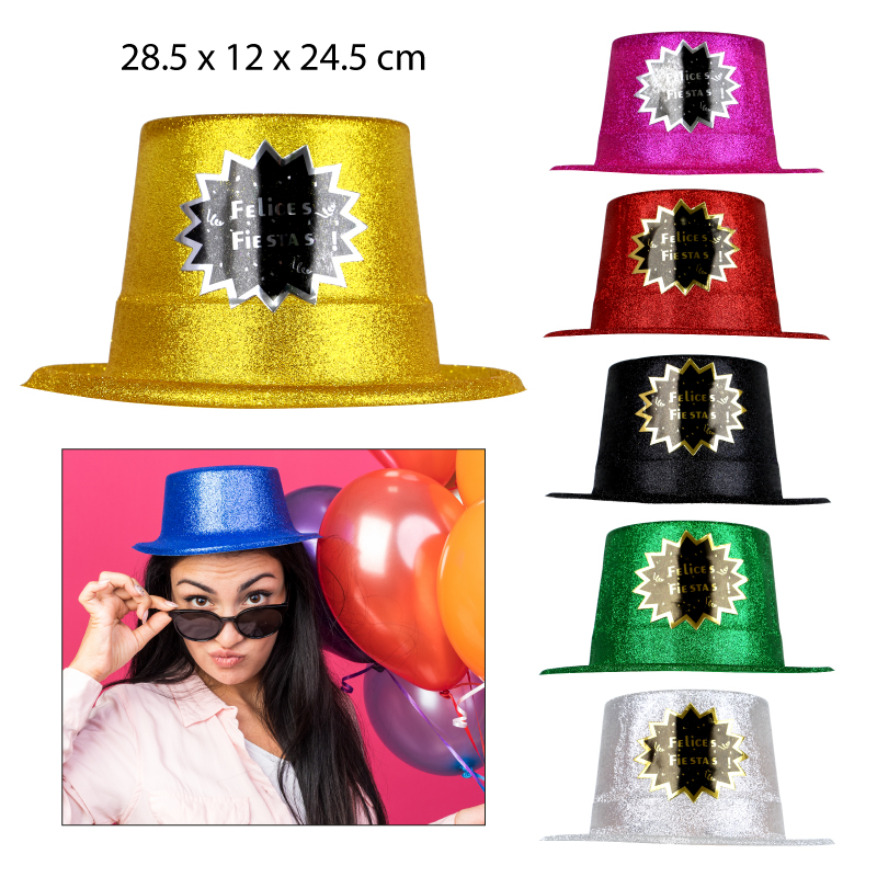 SOMBRERO FESTIVO CON GLITTER "FELICES FIESTAS"