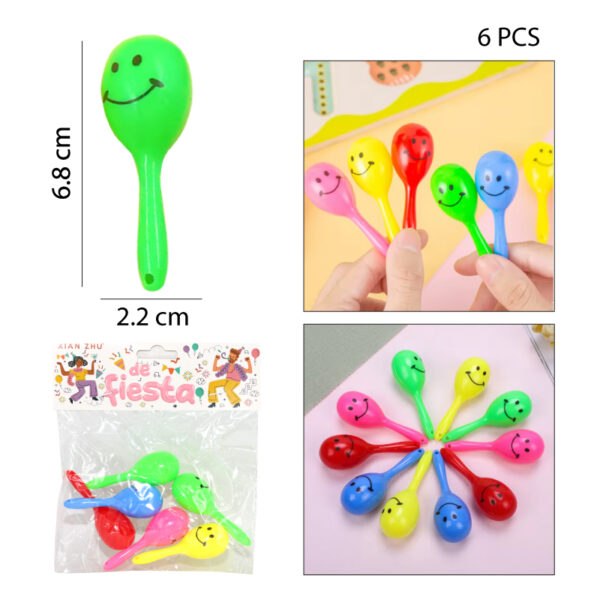 SET 6 SILBATOS PLÁSTICOS DE COLORES - SONAJERO FELIZ