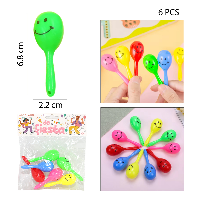 SET 6 SILBATOS PLÁSTICOS DE COLORES - SONAJERO FELIZ