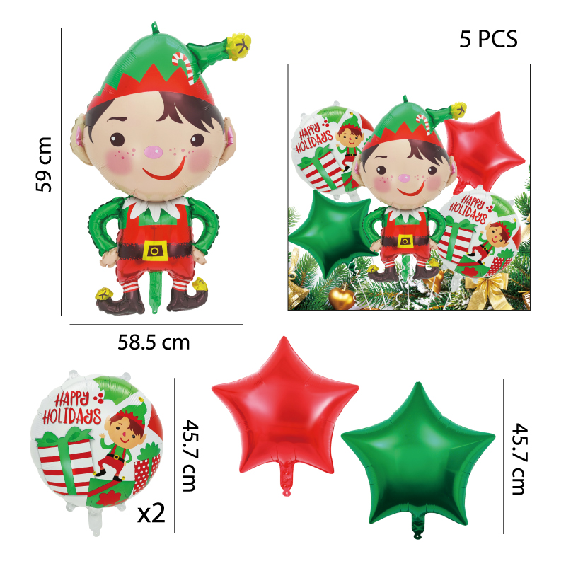 SETS DE 5 GLOBOS, DUENDE NAVIDEÑO