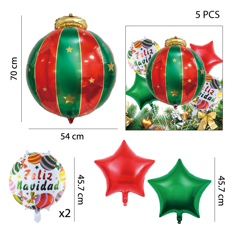 SETS DE 5 GLOBOS, ESFERA NAVIDEÑA