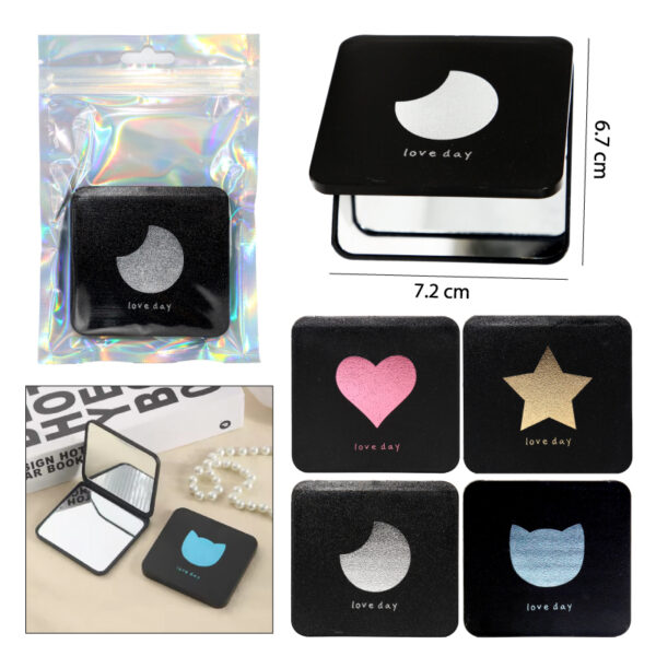 ESPEJO DE BOLSILLO CUADRADO, NEGRO "LOVE DAY"