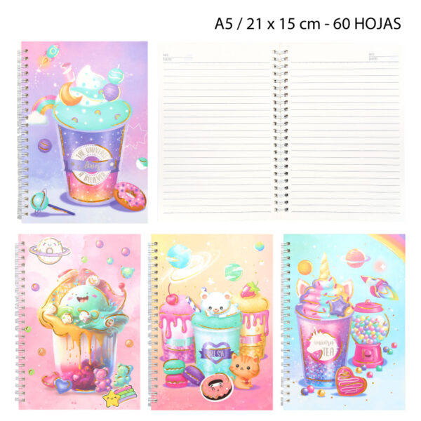 LIBRETA PORTADA DE MILKSHAKES COLORIDOS - 60 HOJAS