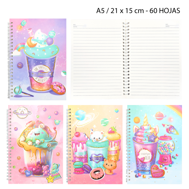 LIBRETA PORTADA DE MILKSHAKES COLORIDOS - 60 HOJAS