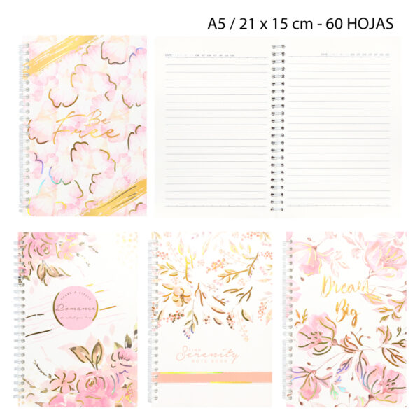 LIBRETA PORTADA DE FLORES DELICADAS - 60 HOJAS