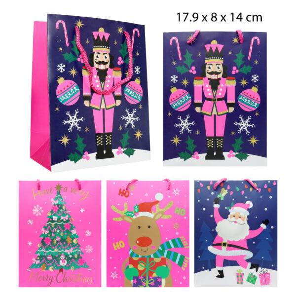 BOLSA DE REGALO FLUOR DISEÑO NAVIDEÑO - 17.2 CM