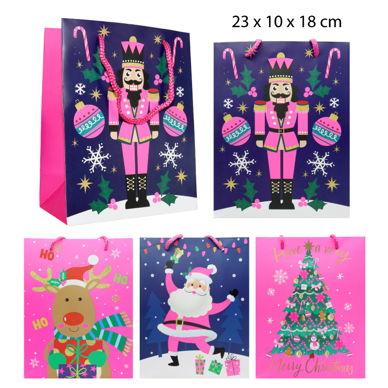 BOLSA DE REGALO FLUOR DISEÑO NAVIDEÑO - 23 CM