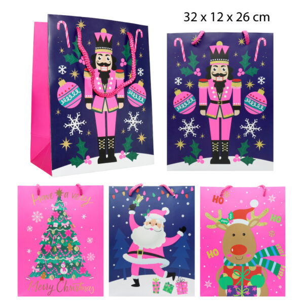 BOLSA DE REGALO FLUOR DISEÑO NAVIDEÑO - 32 CM