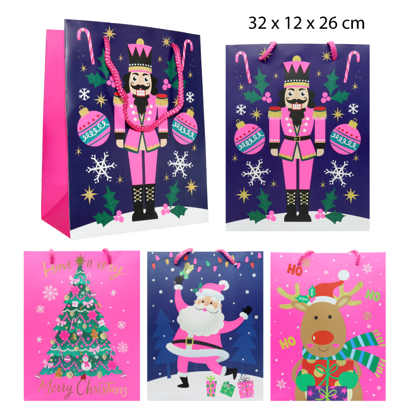 BOLSA DE REGALO FLUOR DISEÑO NAVIDEÑO - 32 CM