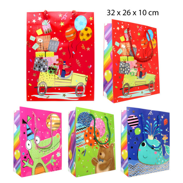 BOLSA DE REGALO CON ANIMALES PARA CUMPLEAÑOS - 32 CM