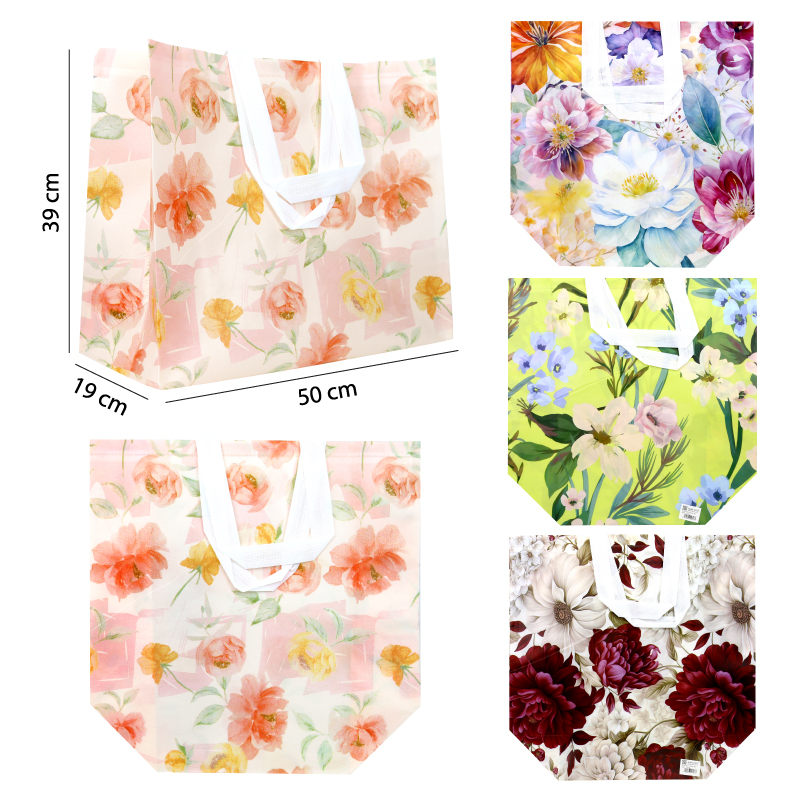 BOLSA CON ASAS, DISEÑOS FLOREADOS - 50 X 39 CM
