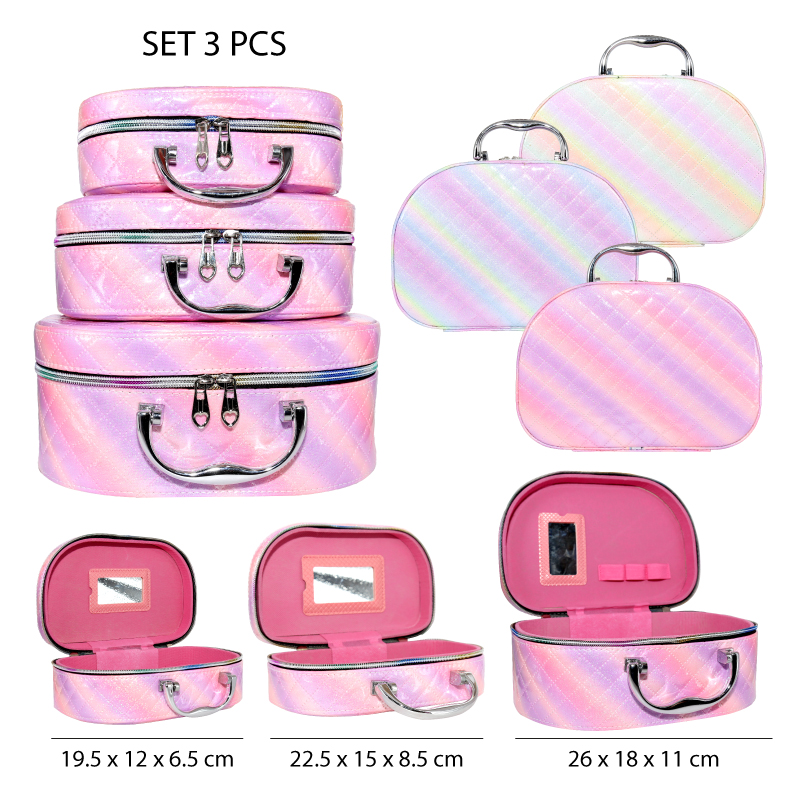 SET 3 MALETAS COSMÉTICAS DISEÑO ARCOIRIS