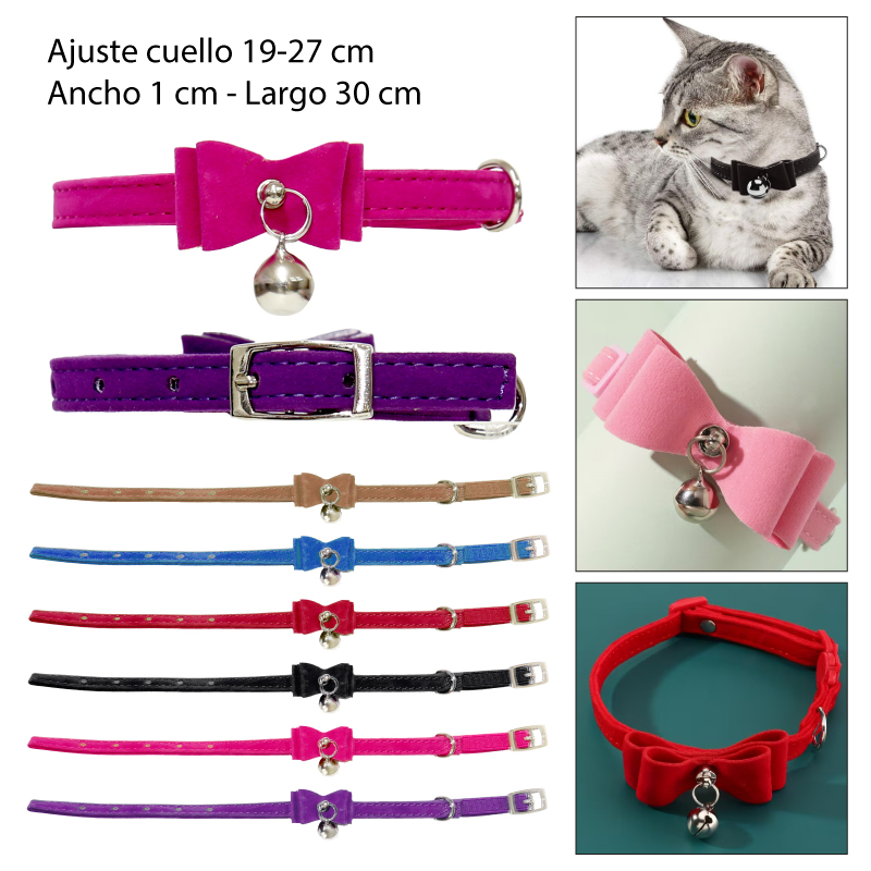 COLLAR CON MOÑO ATERCIOPELADO Y CASCABEL PARA GATOS