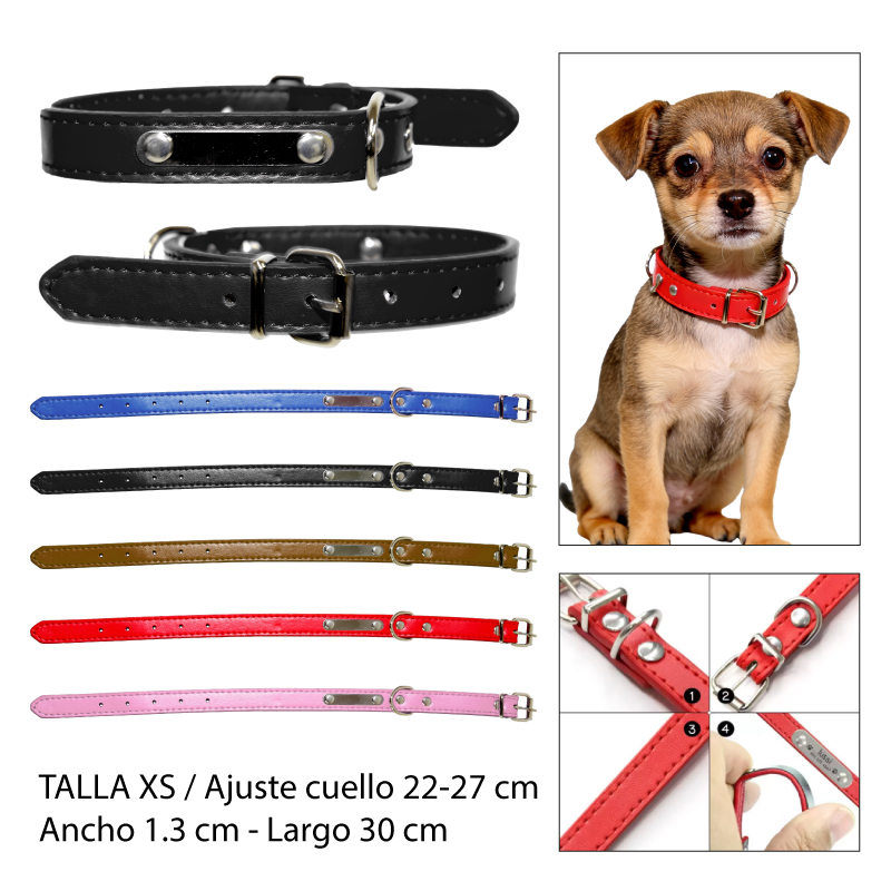 COLLAR PU CON PLACA METÁLICA PARA MASCOTAS - TALLA XS