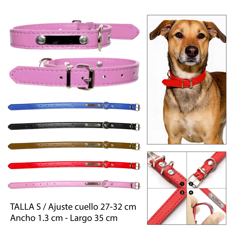 COLLAR PU CON PLACA METÁLICA PARA MASCOTAS - TALLA S