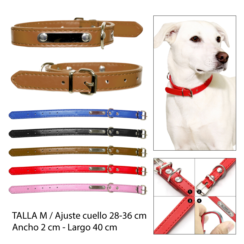 COLLAR PU CON PLACA METÁLICA PARA MASCOTAS - TALLA M