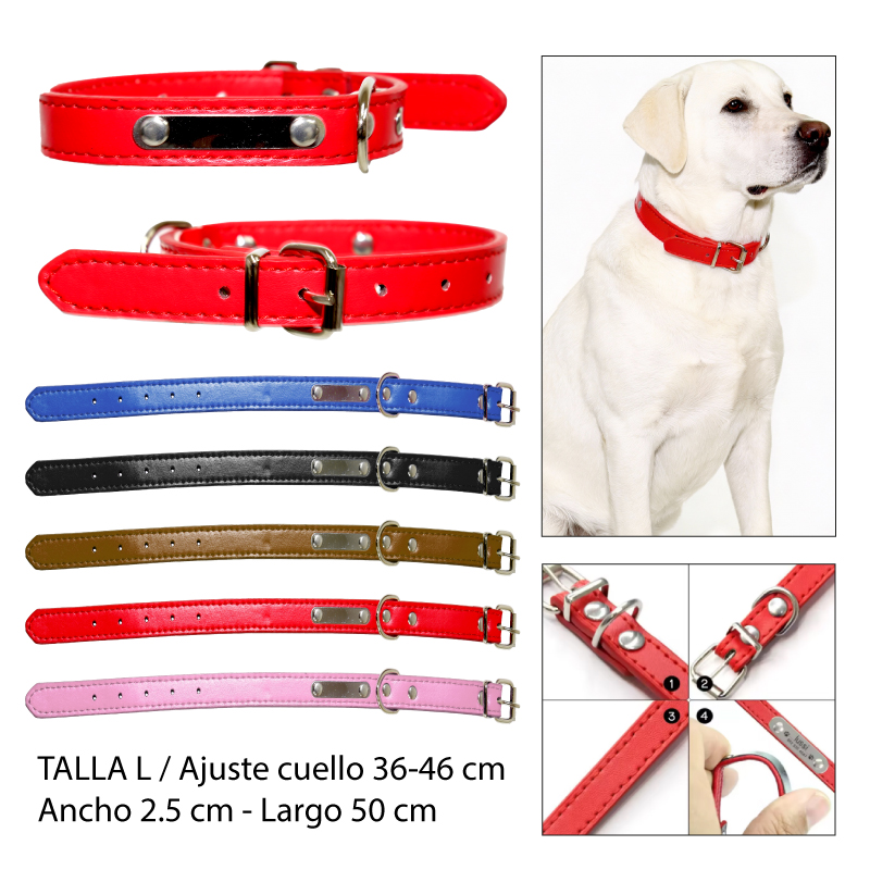 COLLAR PU CON PLACA METÁLICA PARA MASCOTAS - TALLA L