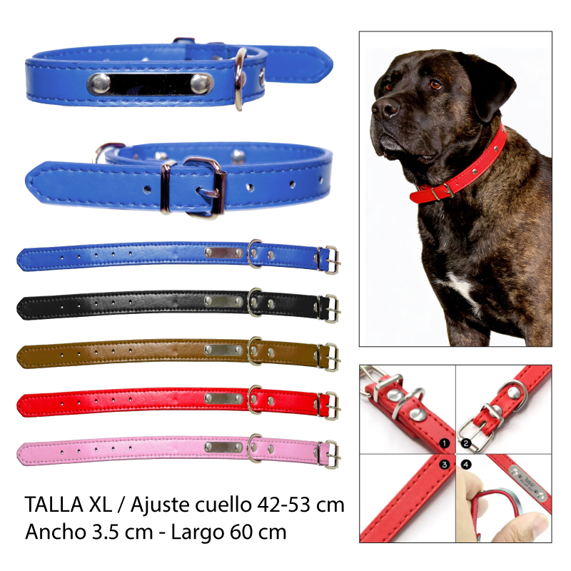COLLAR PU CON PLACA METÁLICA PARA MASCOTAS - TALLA XL