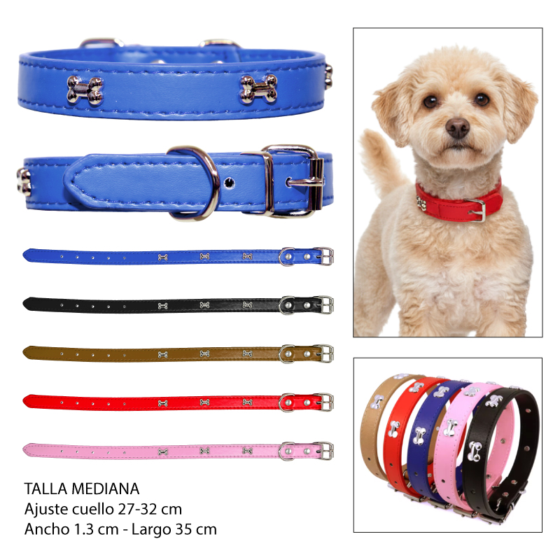 COLLAR PU CON HUESITOS PARA MASCOTAS - MEDIANO