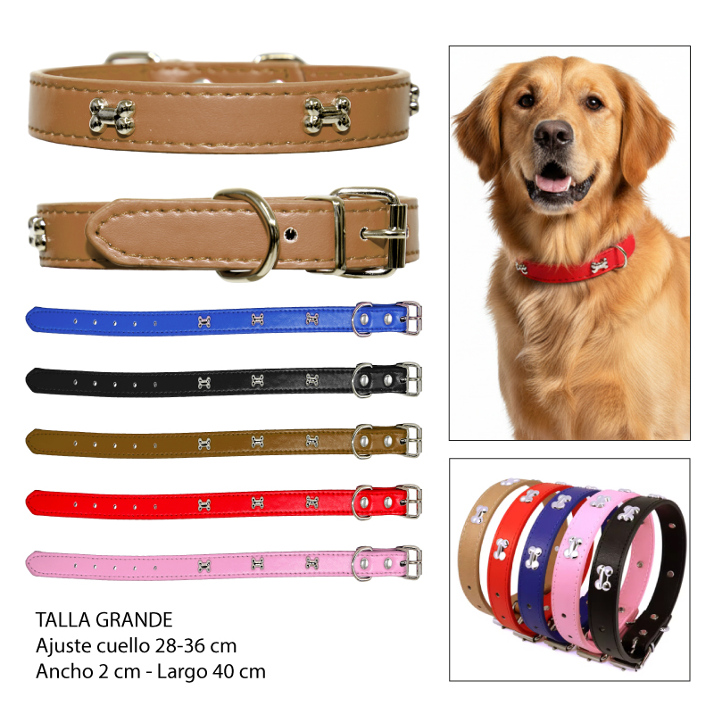 COLLAR PU CON HUESITOS PARA MASCOTAS - GRANDE