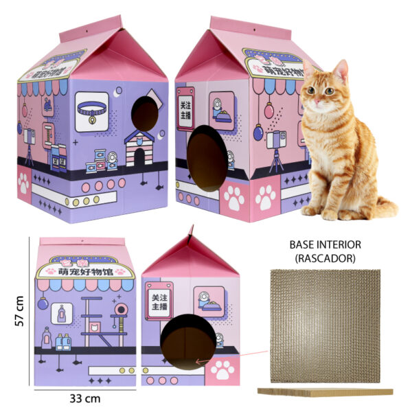 CASA DE GATO DE CARTÓN CON RASCADOR