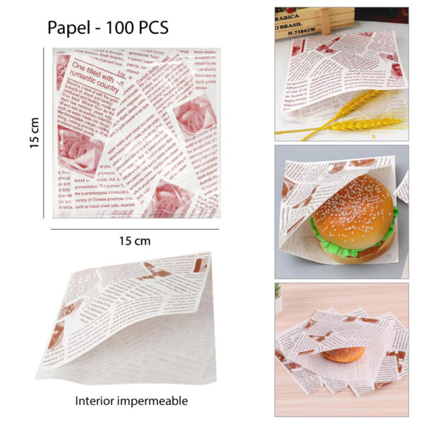 100 SOBRES DE PAPEL ESTAMPADO PARA ALIMENTOS