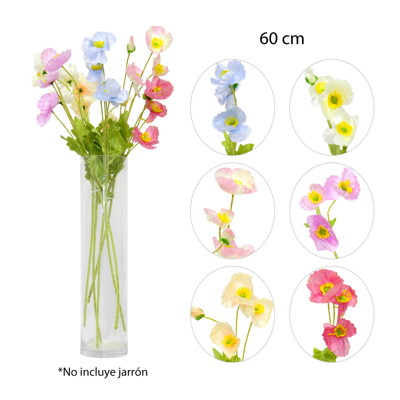 FLORES SILVESTRES ARTIFICIALES, AMAPOLAS - 60 CM