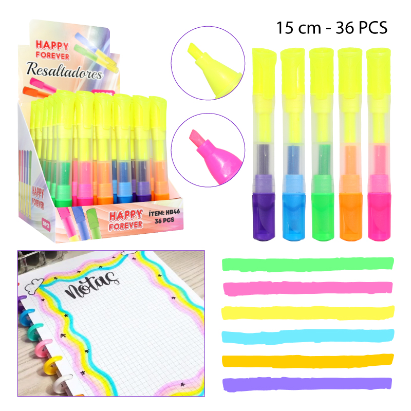 PAQUETE DE 36 RESALTADORES FLUORESCENTES DOBLE PUNTA