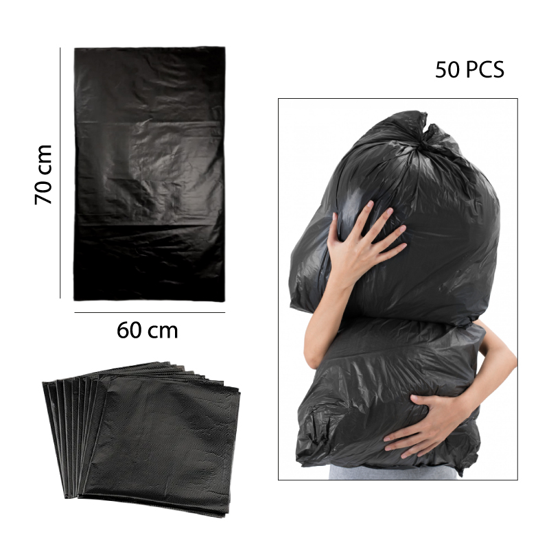 SET 50 BOLSAS DE BASURA NEGRAS - 70 X 60 CM