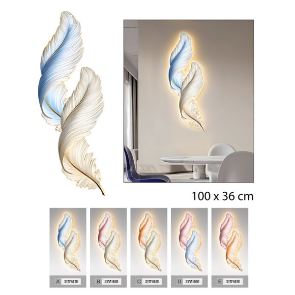 CUADRO DECORATIVO PLUMAS CON LUZ LED 100 X 36 CM