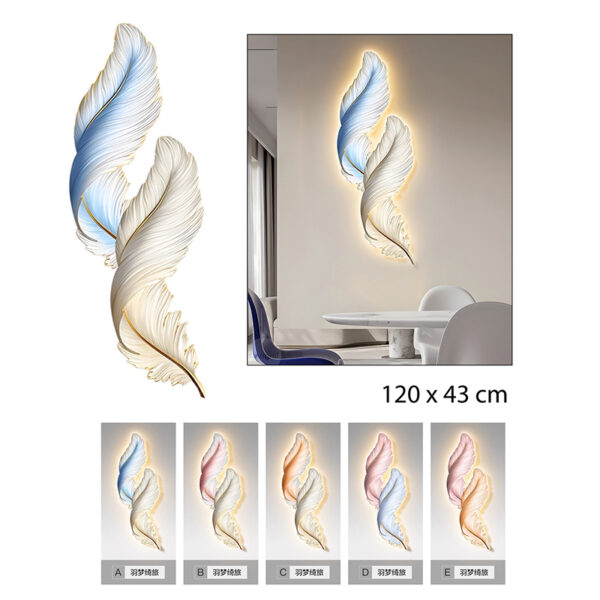 CUADRO DECORATIVO PLUMAS CON LUZ LED 120 X 43 CM