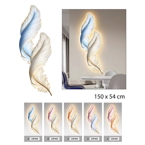 CUADRO DECORATIVO PLUMAS CON LUZ LED 150 X 54 CM