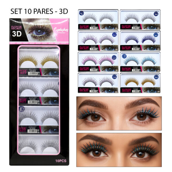 SET 10 PARES DE PESTAÑAS POSTIZAS CON GLITTER