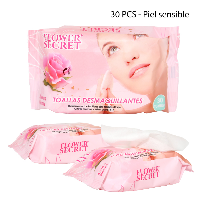 TOALLITAS DESMAQUILLANTES AROMA A ROSAS PARA PIEL SENSIBLE - 30 PCS