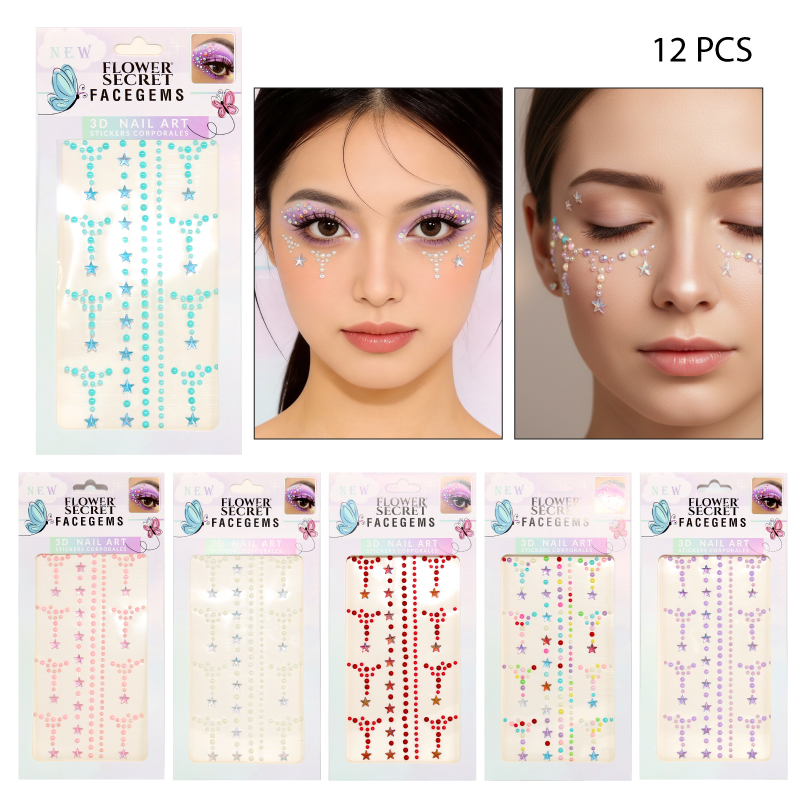 PARCHES FACIALES CON DISEÑO DE ESTRELLAS Y CIRCULOS - 12 PCS
