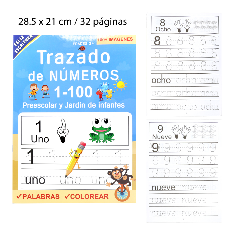 LIBRO EDUCATIVO PREESCOLAR, TRAZADO DE NÚMEROS 1-100