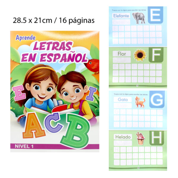 CUADERNO DE APRENDIZAJE DE LETRAS 16 PAGINAS CON DIBUJOS - 28.5 X 21 CM