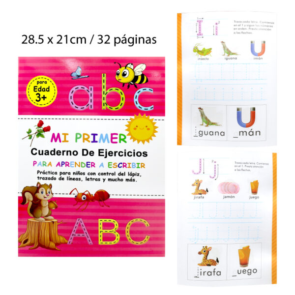 CUADERNO DE APRENDIZAJE DE LETRAS 16 PAGINAS CON DIBUJOS - 28.5 X 21 CM