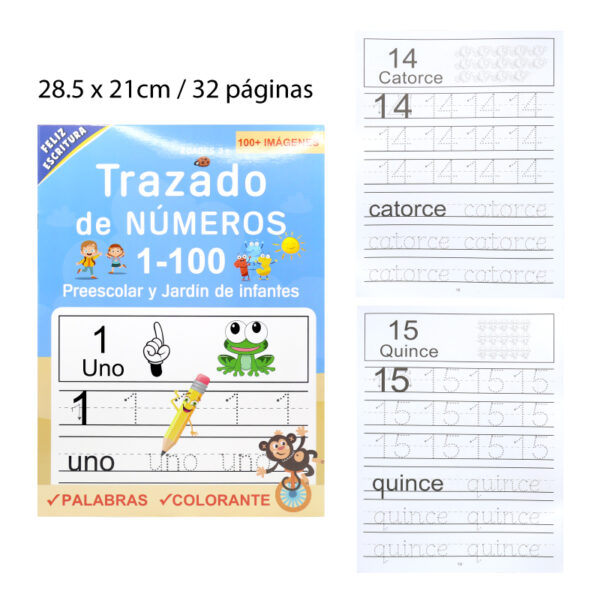 CUADERNO DE CALIGRAFÍA EN ESPAÑOL LETRAS Y NUMEROS 16 PAGINAS - 28.5 X 21 CM