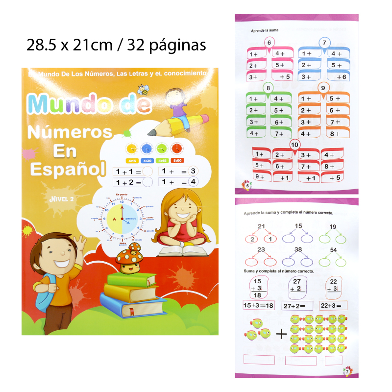 CUADERNO DE APRENDIZAJE DE LETRAS Y NUMEROS EN ESPAÑOL 32 PAGINAS - 28.5 X 21 CM