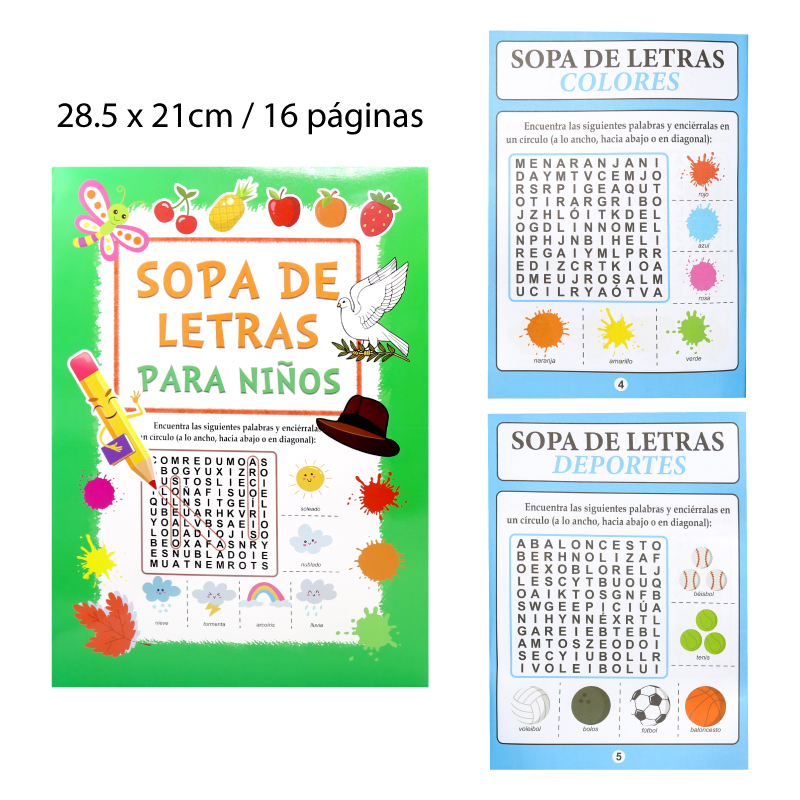 CUADERNO DE UNIR Y BUSCAR PALABRAS EN ESPAÑOL 16 PÁGINAS -  28.5 X 21 CM