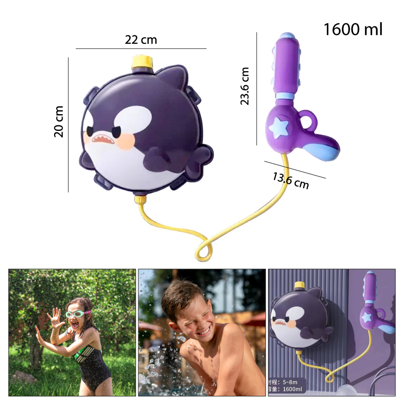 PISTOLA DE AGUA CON MOCHILA TIBURON - 1600 ML