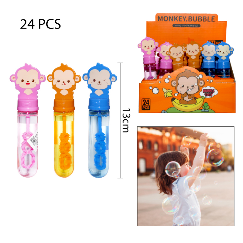 VARA DE BURBUJAS DISEÑO MONITOS DE COLORES - 14 CM