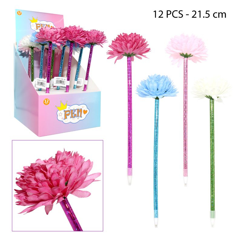 BOLÍGRAFOS AZULES CON DISEÑOS DE CLAVELES - 21.5 CM