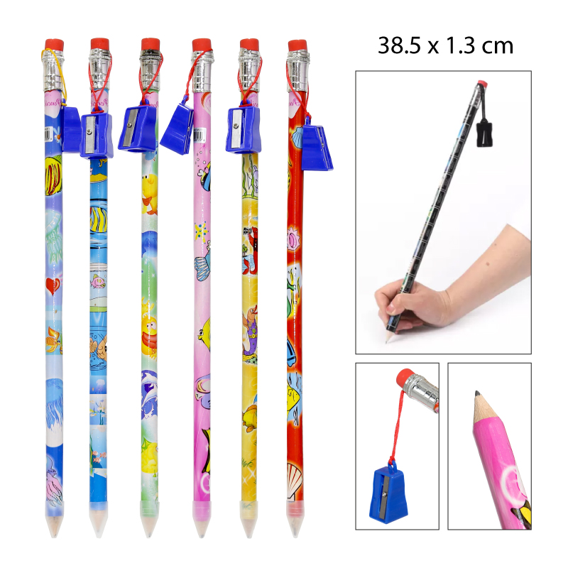 LÁPIZ GRAFITO GIGANTE CON SACAPUNTAS, DISEÑO PECES - 38.5 CM