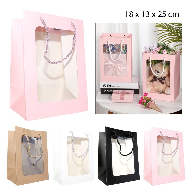 BOLSA DE REGALO CON VENTANA TRANSPARENTE - 18 X 25 CM