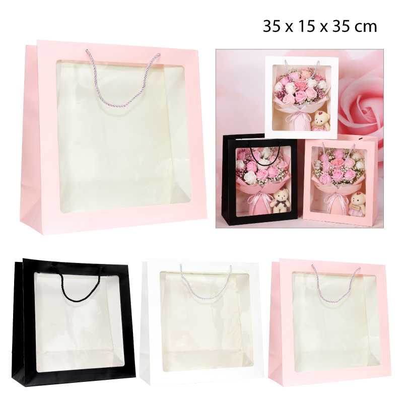 BOLSA DE REGALO CON VENTANA TRANSPARENTE - 35 X 35 CM